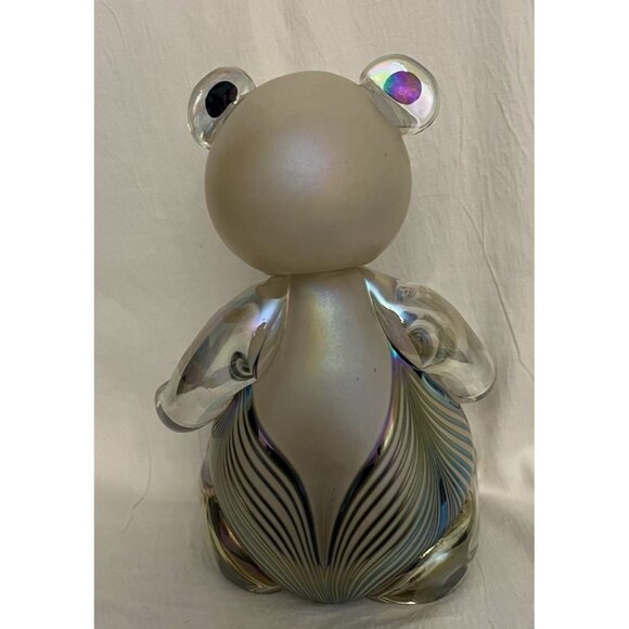 1996 Stuart Abelman Iridescent Pulled Feather Art Glass Frosted Body Teddy Bear - Picture 7 of 16